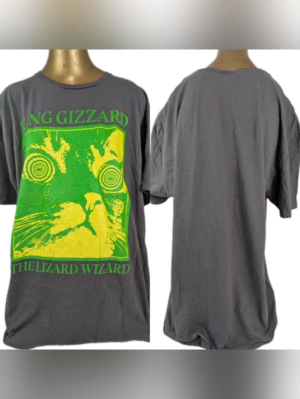 King Gizzard & the Lizard Wizard Grey Tee Neon Green Cat Graphic 2XL